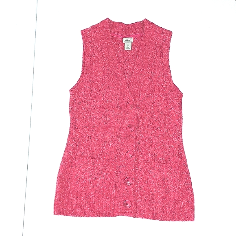 LL Bean Heathered Pink Long Sweater Vest, size M